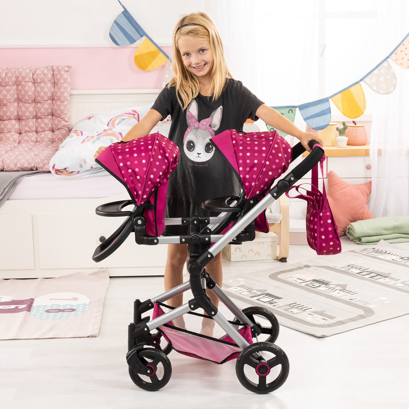 Bayer Design Dolls: Neo Twin Doll Pram - Hot Pink