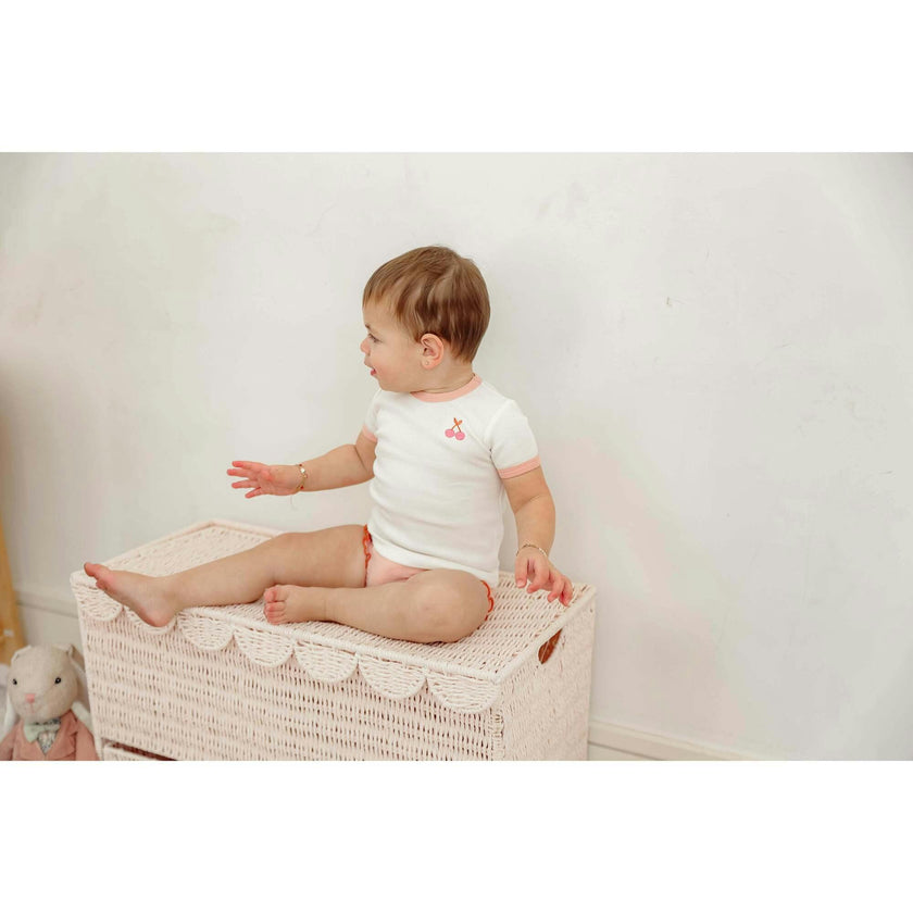 Cherry Print Top Set Off White/Mauve