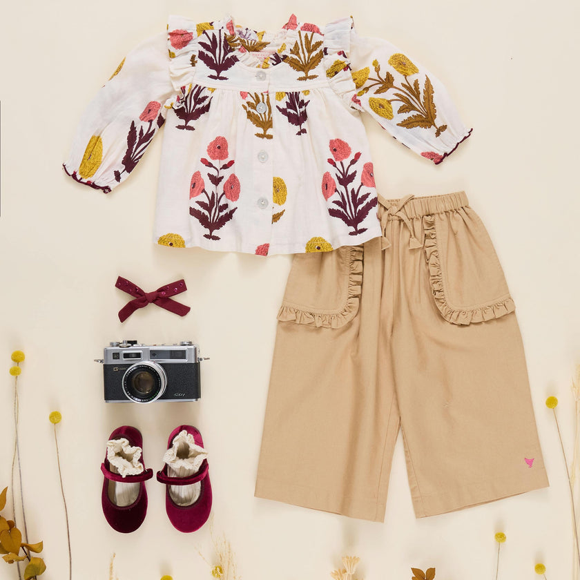 Girls Bailey Ruffle Pant - Khaki