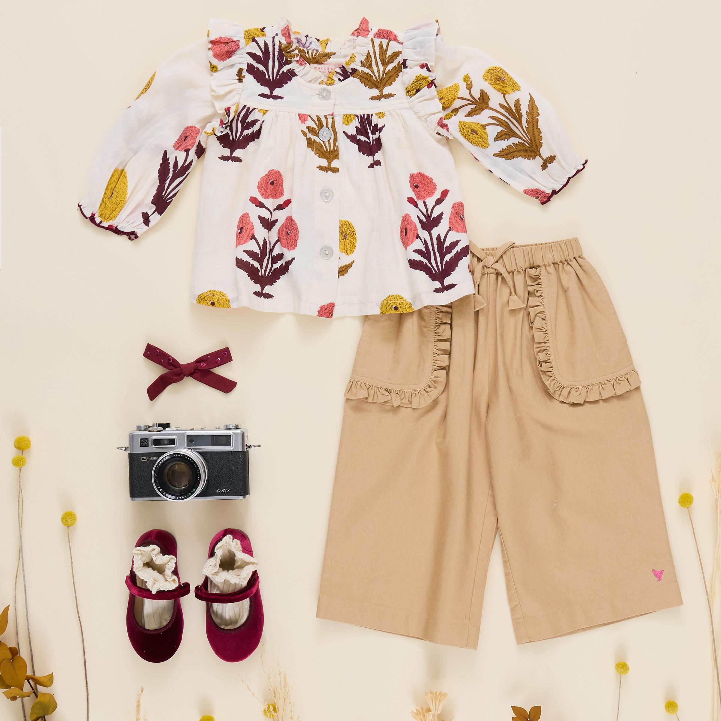 Girls Bailey Ruffle Pant - Khaki