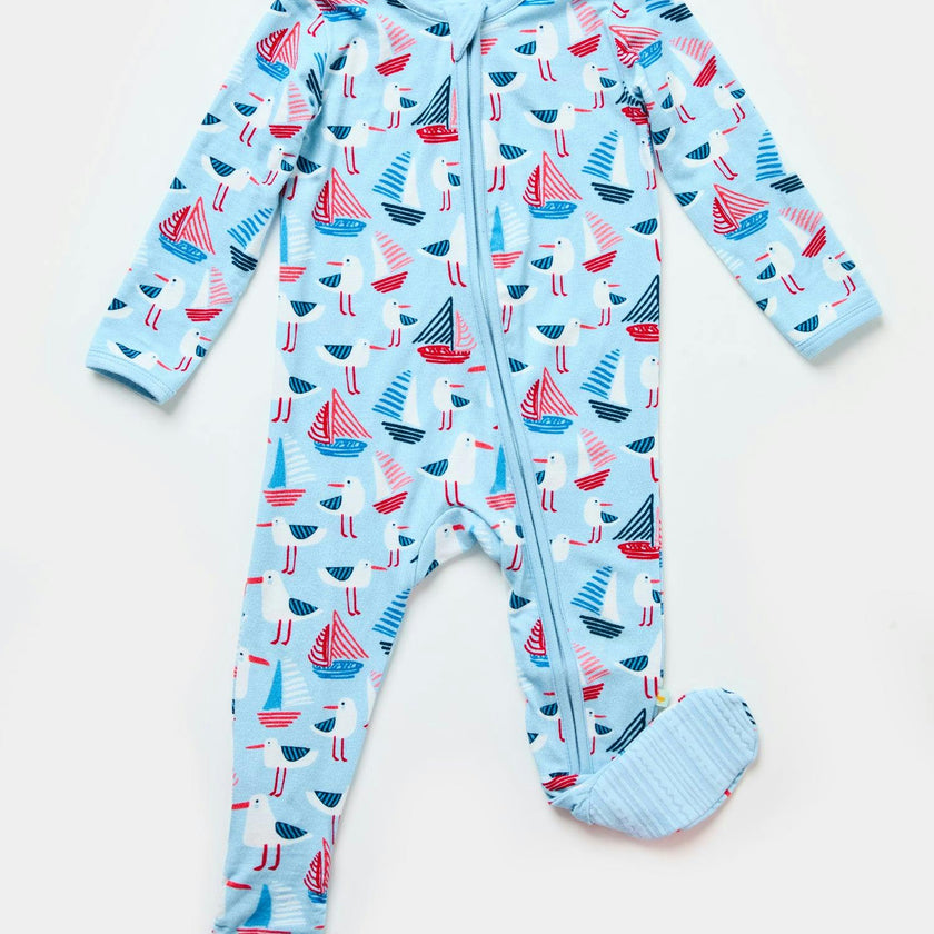 Soft & Stretchy Zipper Footie - Seagulls