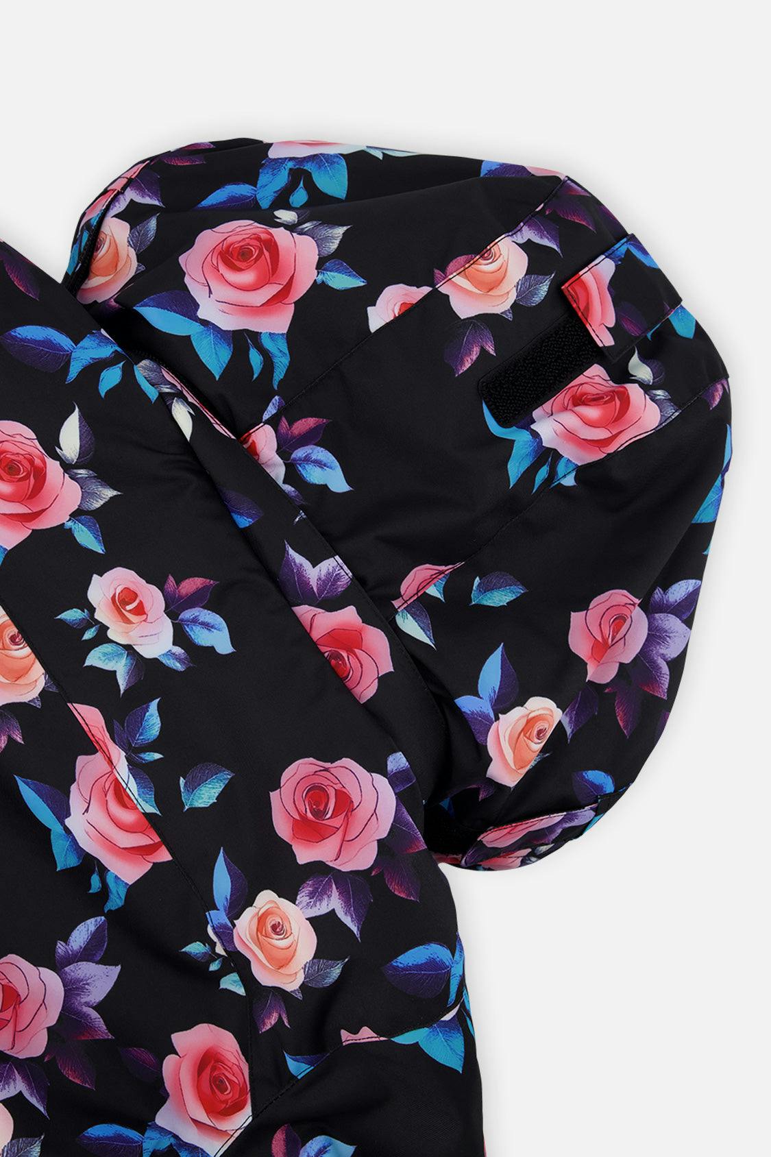 Two Piece Play Snowsuit Black Rose Print With Pink Pants