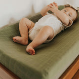 Cotton Muslin Changing Pad Cover - Fern