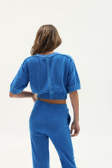 Terry Cloth Elbow Sleeve Pullover
