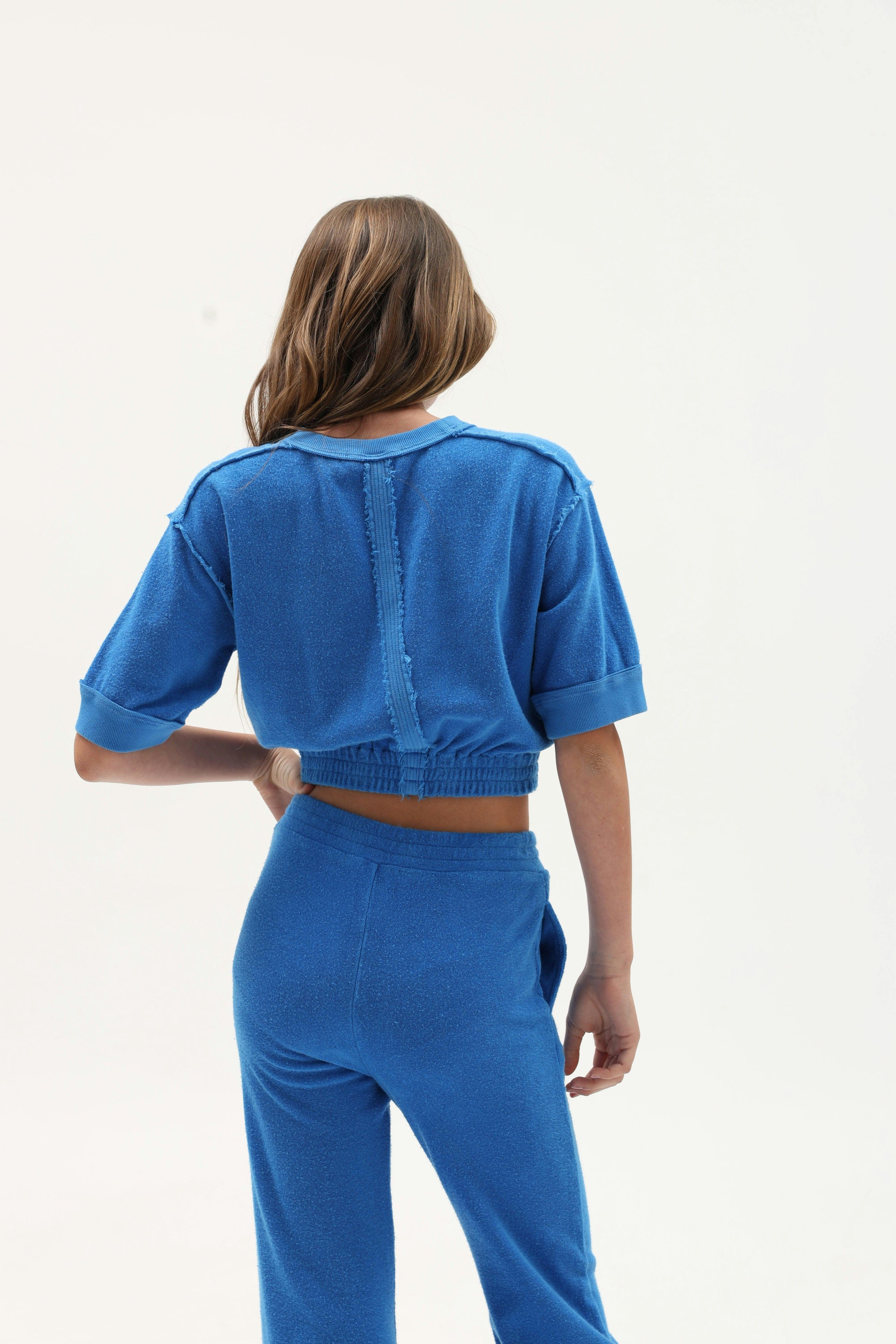 Terry Cloth Elbow Sleeve Pullover