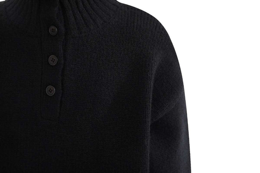 Black Button-Up Ribbed Sweater