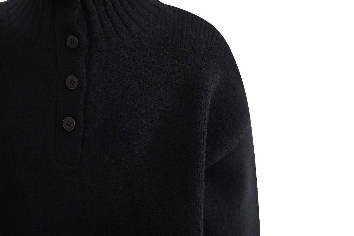 Black Button-Up Ribbed Sweater
