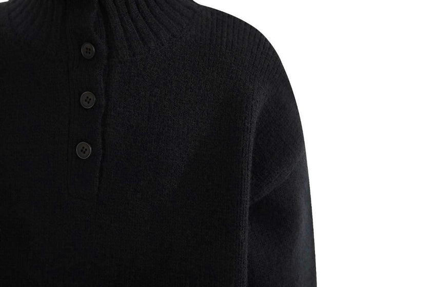 Black Button-Up Ribbed Sweater