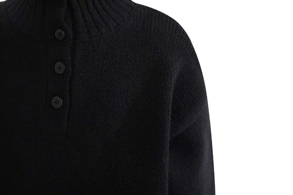 Black Button-Up Ribbed Sweater