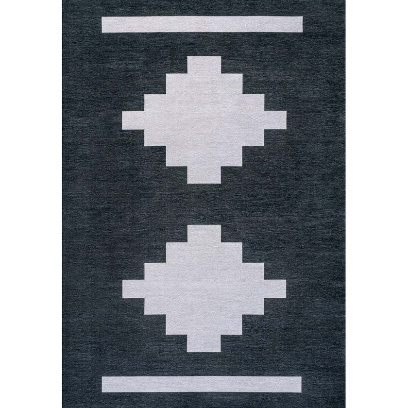 Adriel Geometric Medallion Machine-Washable Area Rug, Navy