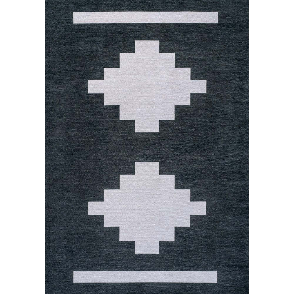 Adriel Geometric Medallion Machine-Washable Area Rug, Navy