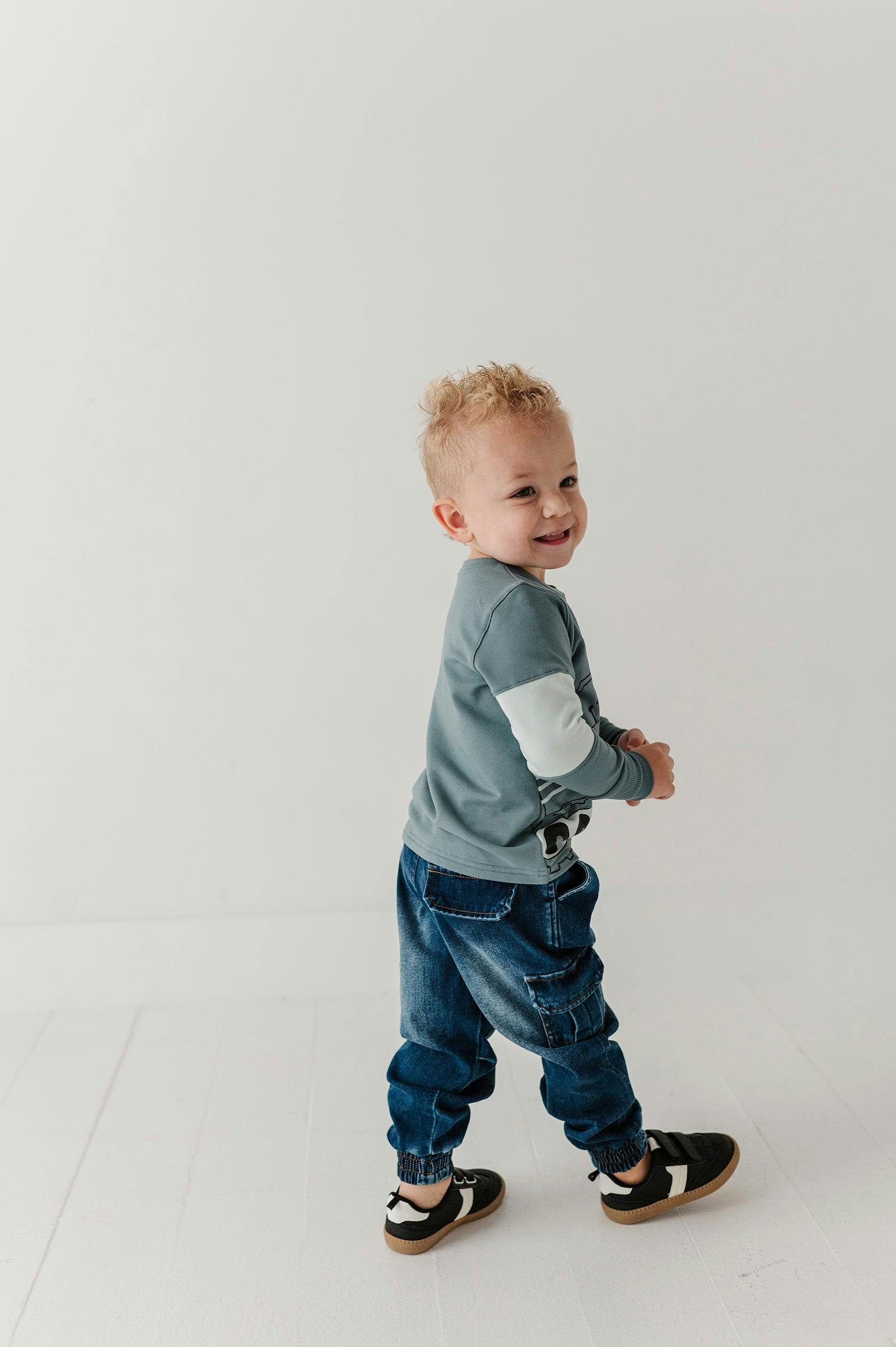 Boys Denim Jogger in Dark Blue Wash