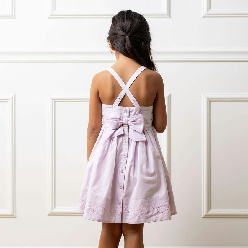 Organic Sleeveless Special Occasion Sundress with Bow Back Detail and Embroidery