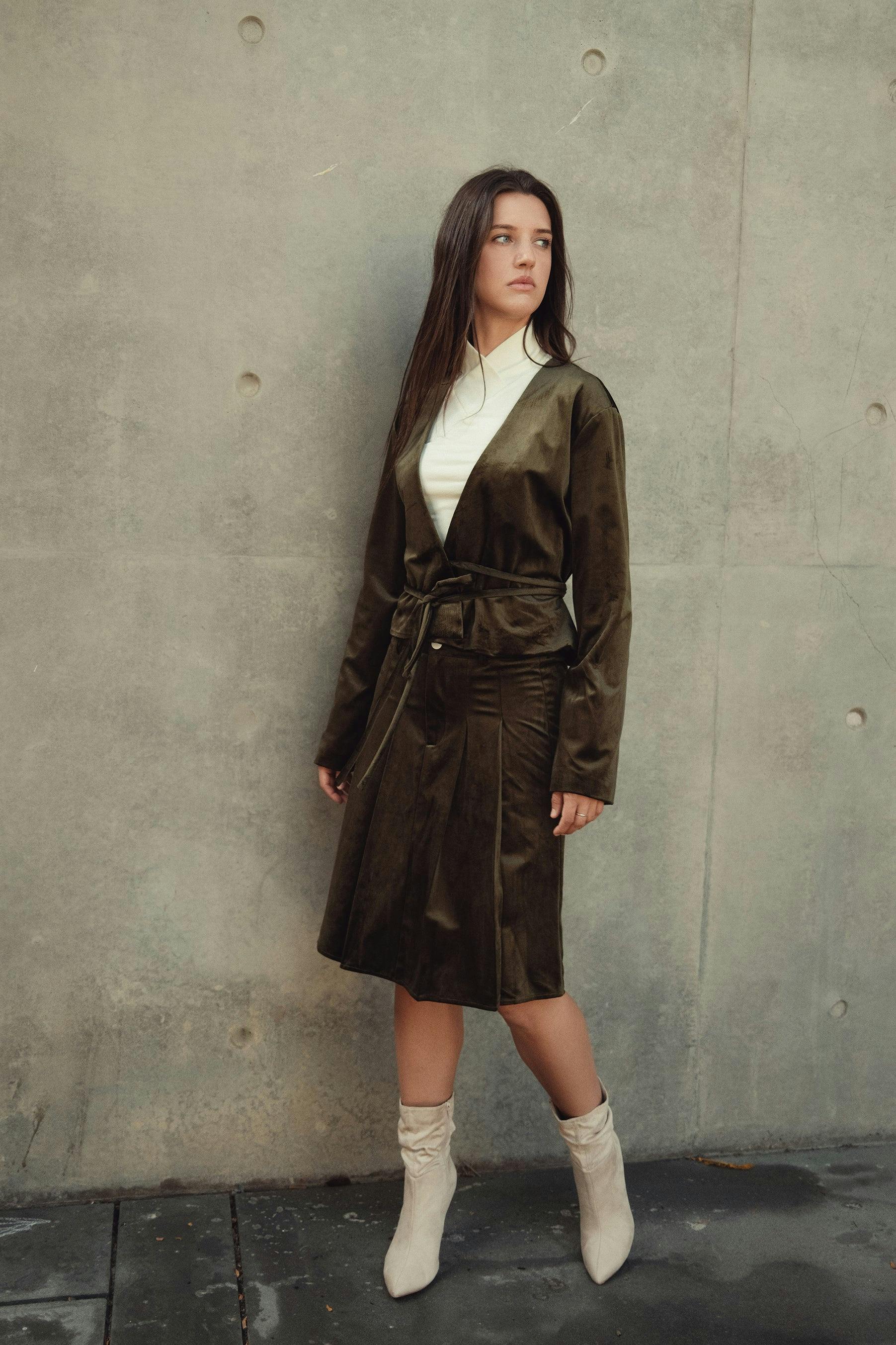 Pleated Suede Skirt