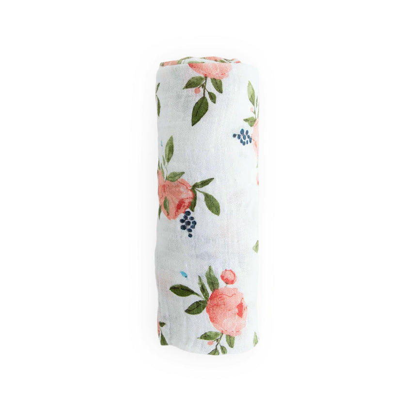 Cotton Muslin Swaddle Blanket - Watercolor Roses
