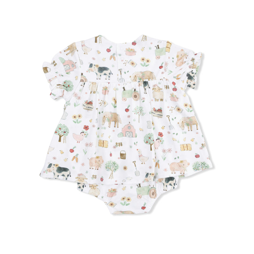Cute Farm Animals Pink - Smocked Ruffle Bubble with Skirt