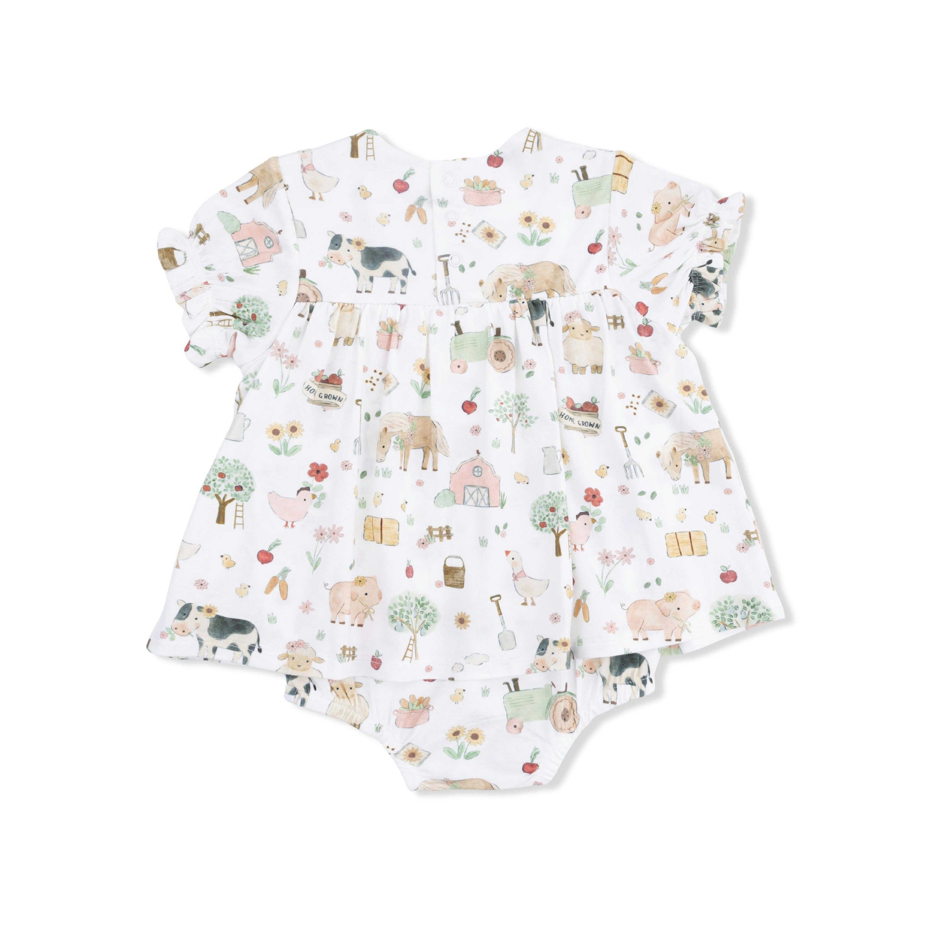 Cute Farm Animals Pink - Smocked Ruffle Bubble with Skirt