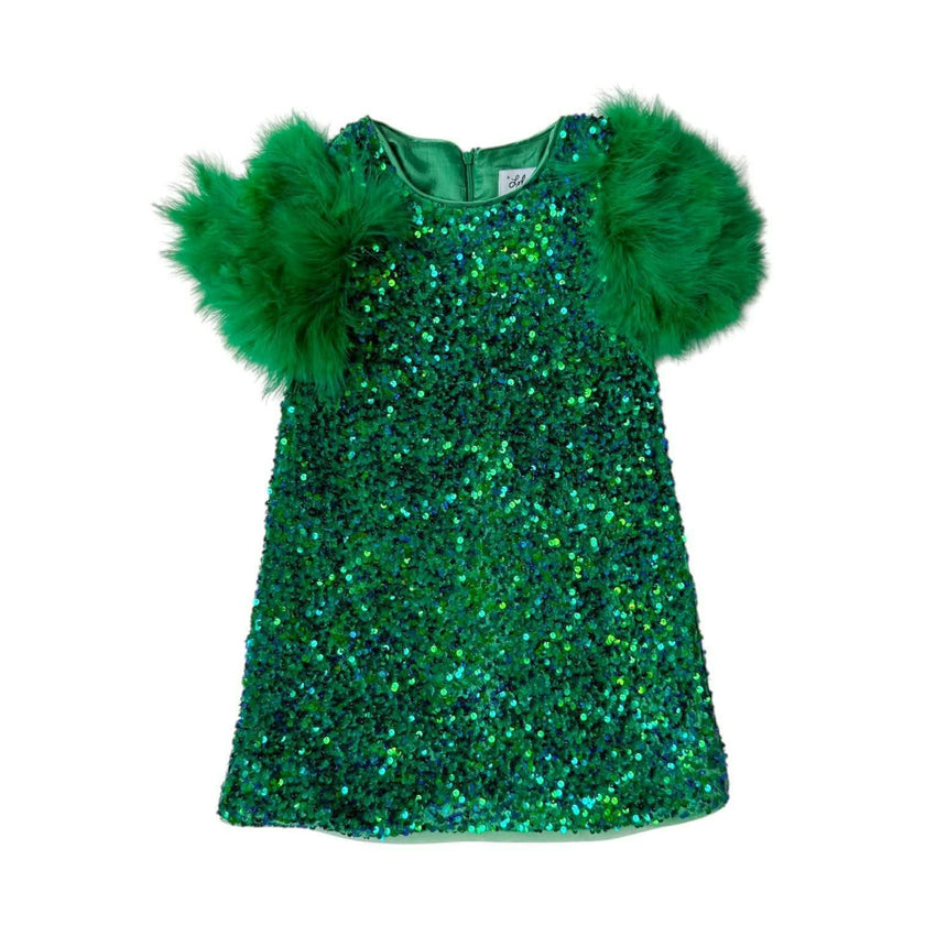 Feather Puff Sleeve Sequin Short Party Dress