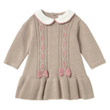 Beige Knitted Dress with Bow Accents