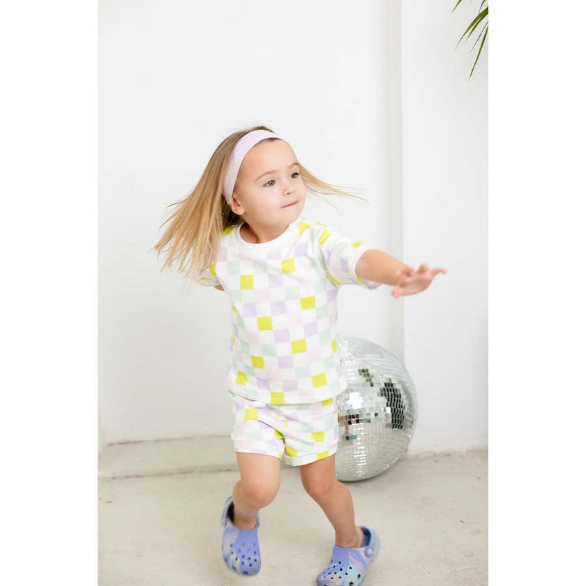 multi-checkered short set