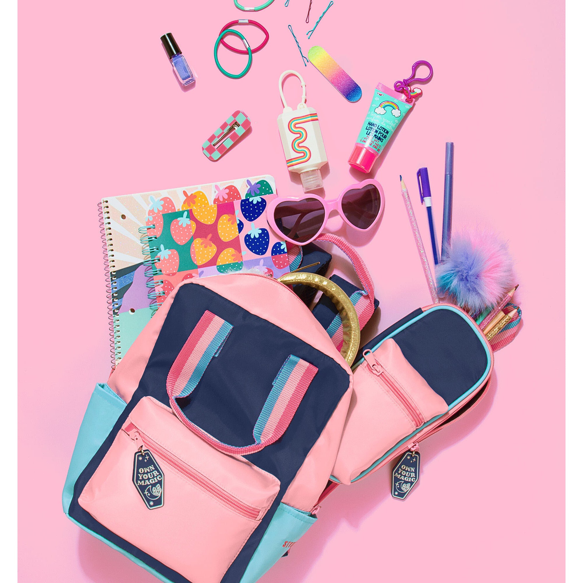 Style.Lab: Harlow Colorblock Backpack Pouch Set - Navy & Pink