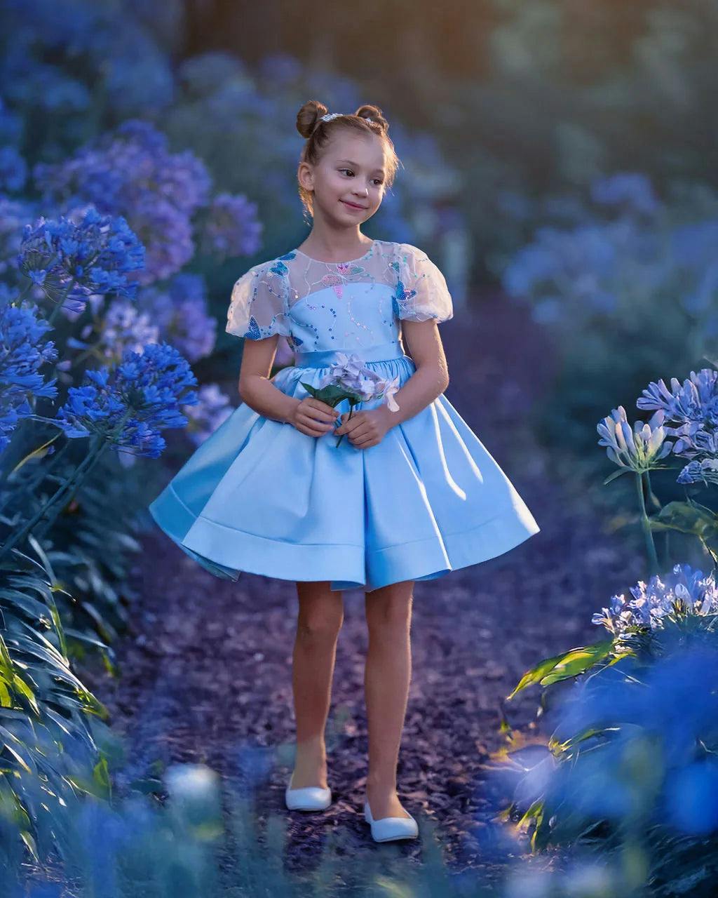 Celestial Butterfly Blue Sequin Tulle Birthday Dress for Girls