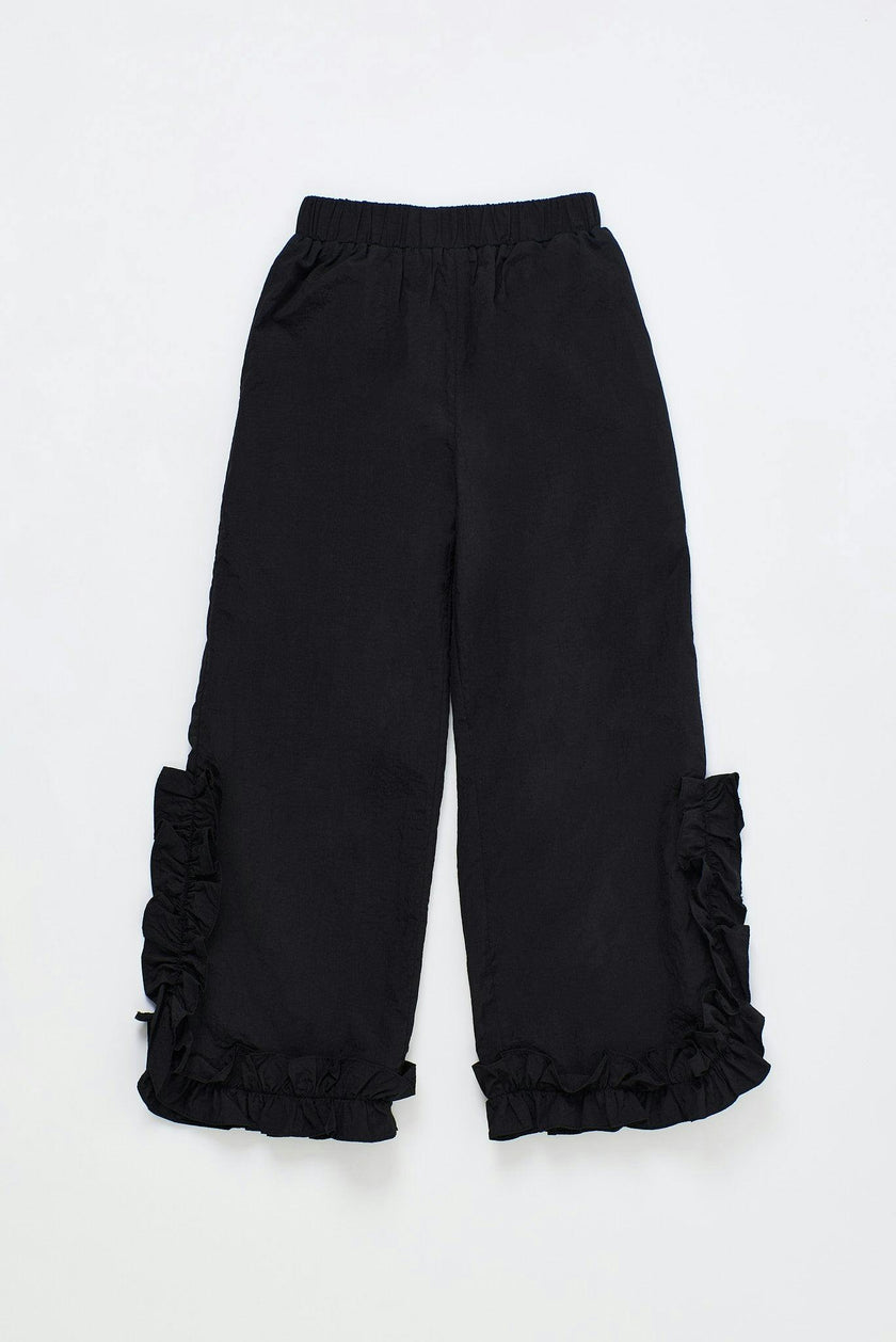 RUFFLES NYLON PANT BLACK