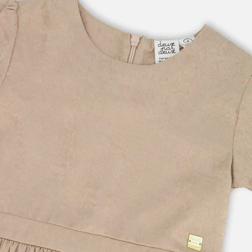 Short Sleeve Dress with Pleated Skirt Light Caramel
