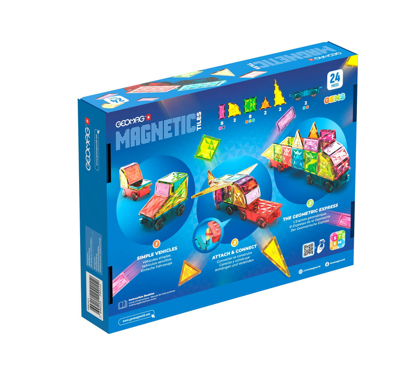 Geomag™ Magnetic Tiles Gems Vehicles – 24 Piece Set