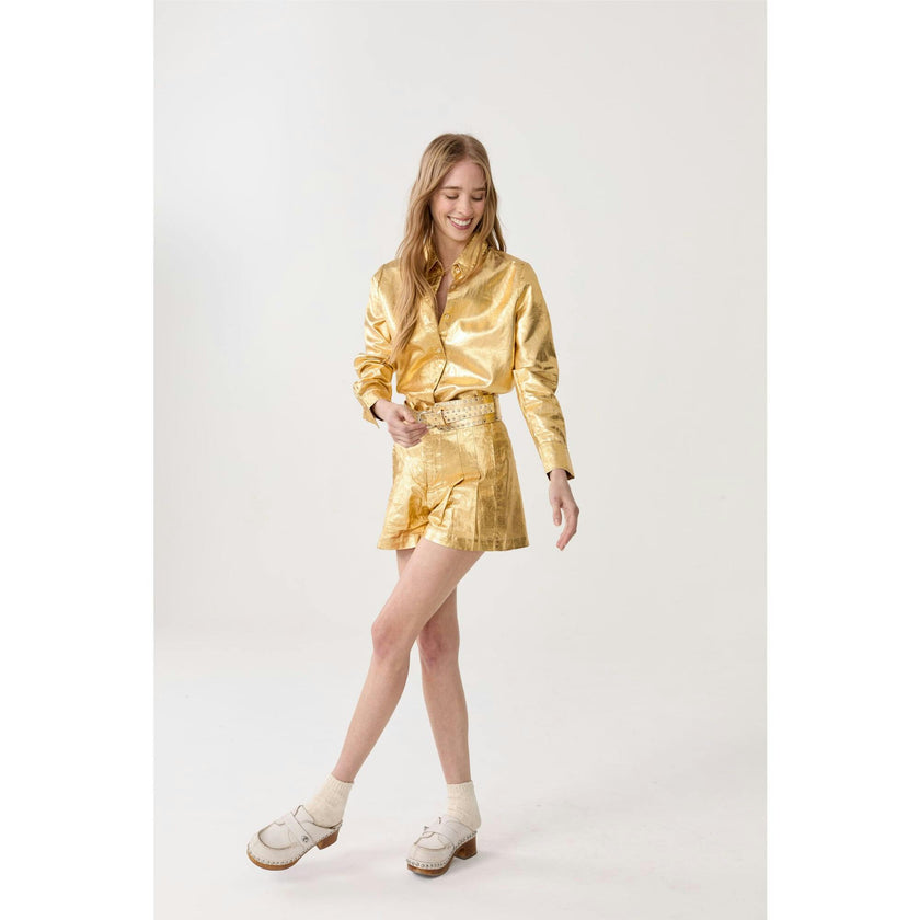 Frida Metallic&nbsp;Linen Shorts - Gold