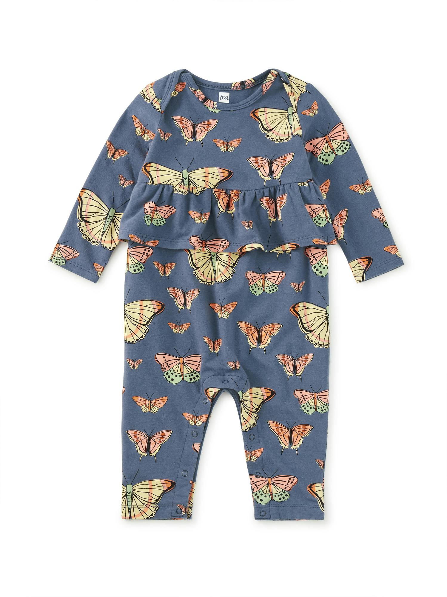 Pretty Peplum Baby Romper, Skyfield Butterflies