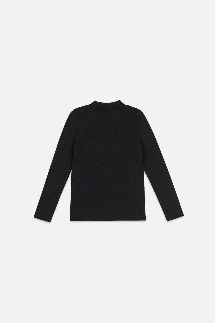 Brushed Rib Crew Neck Top Black