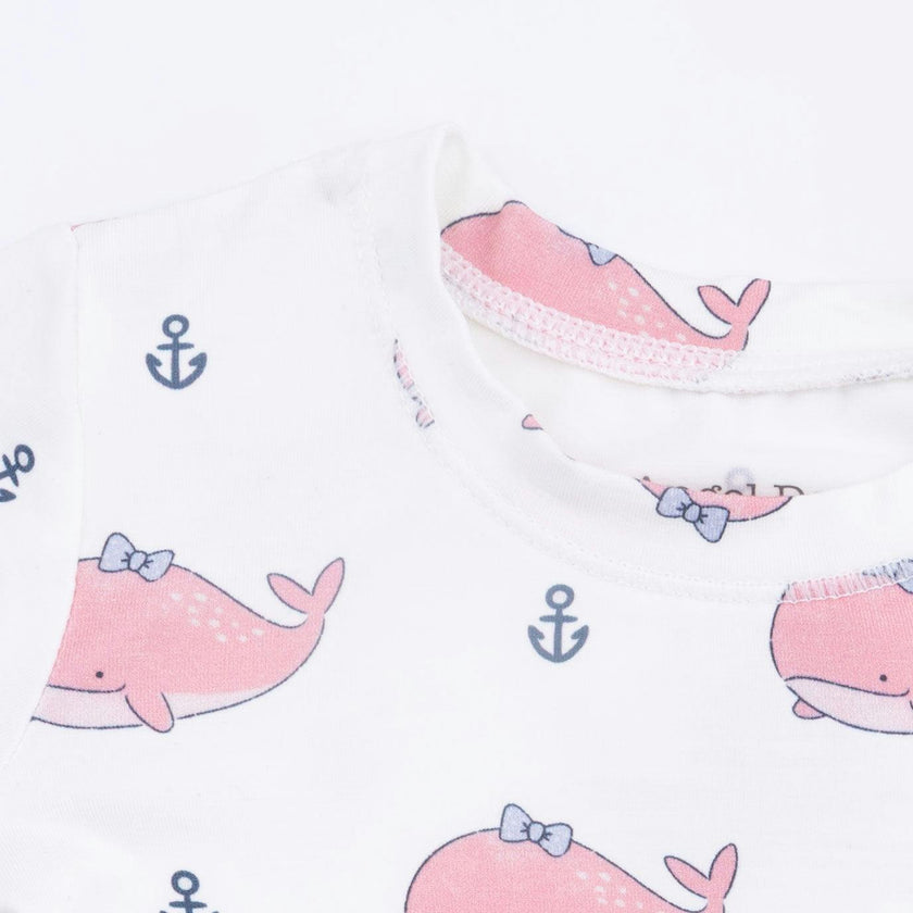 Bubbly Whale with Bow  Pink - Loungewear Short Set