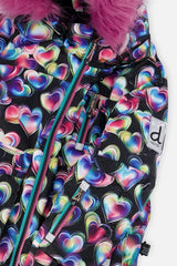 Two Piece Play Snowsuit Black Heart Print With Pink Pants
