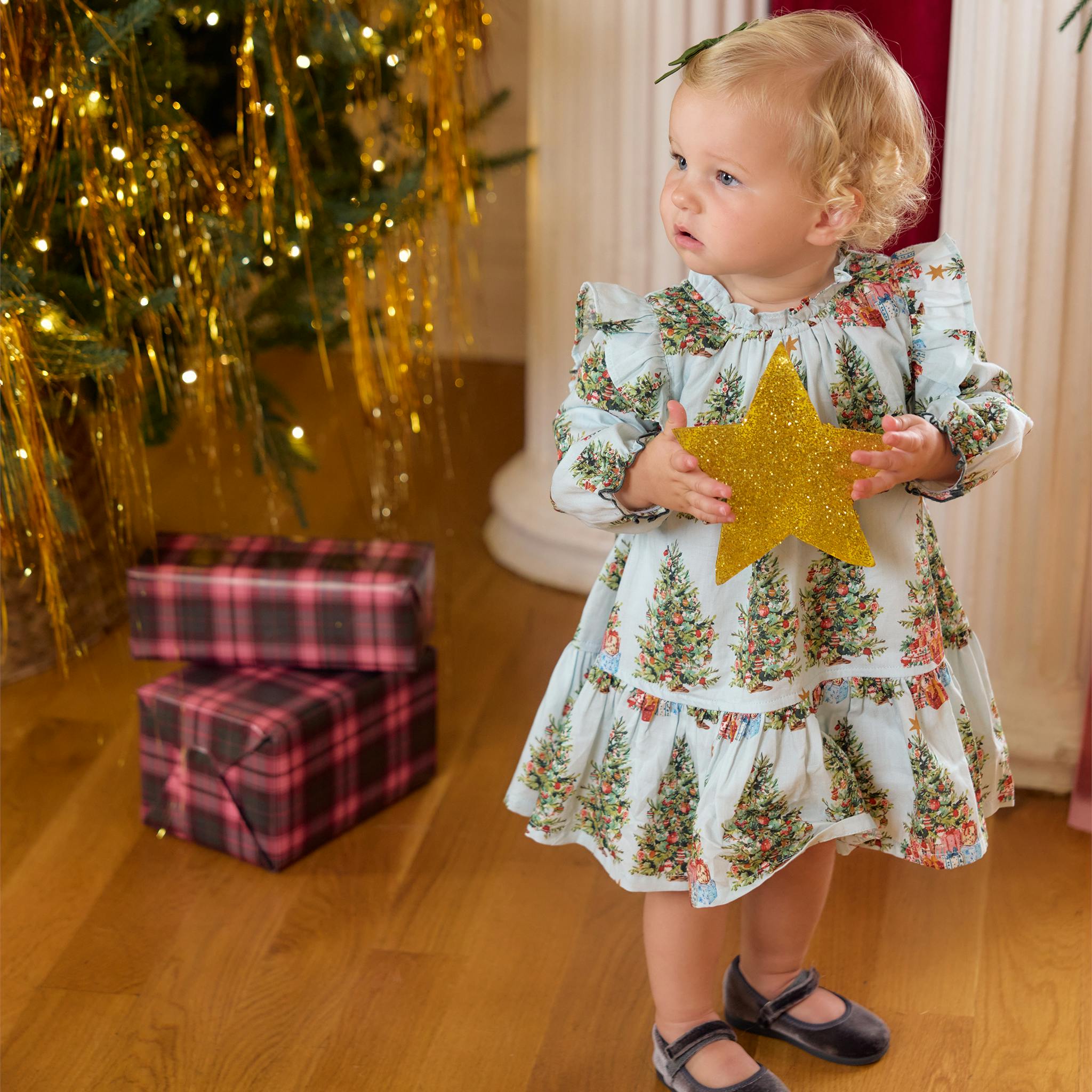 Baby Girls Harper Dress Set - Trees and Presents