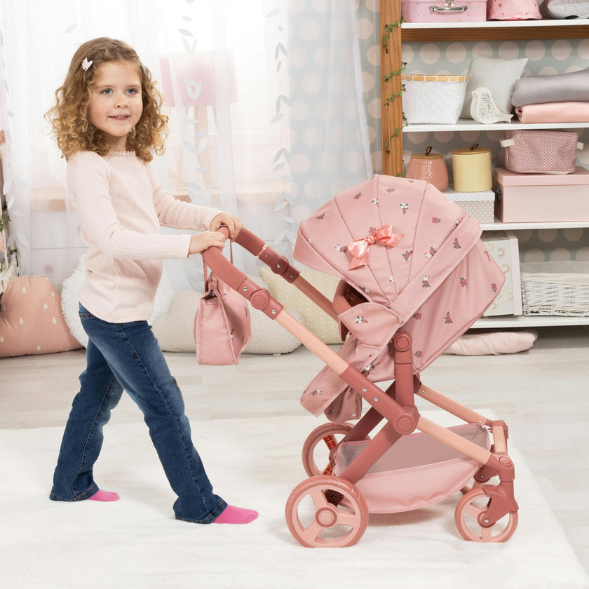 Doll Pram: Xeo - Pink & Flowers