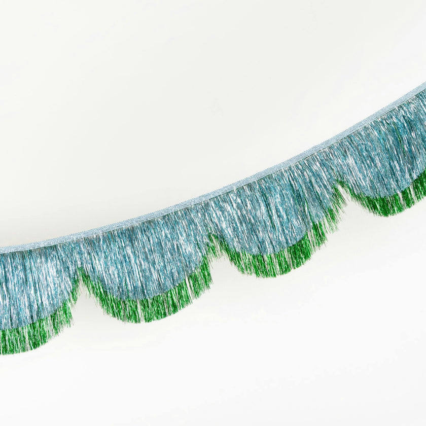 Blue Tinsel Scallop Garland