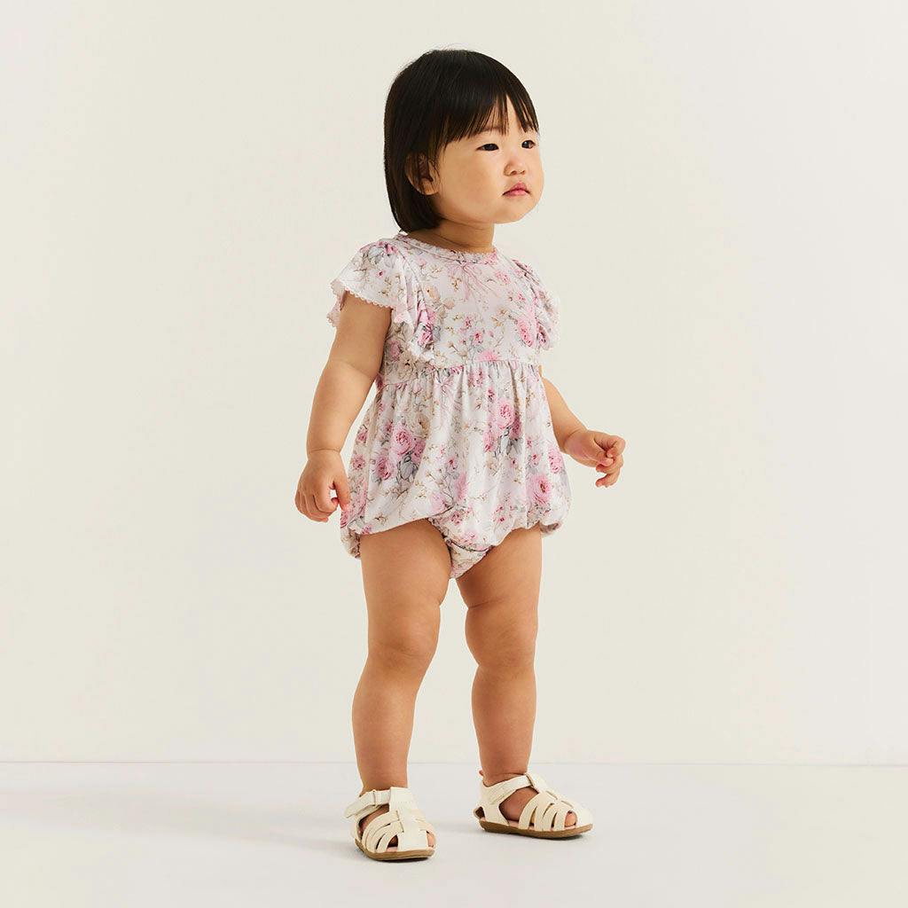 Roberta Flutter Sleeve Picot Bubble Romper