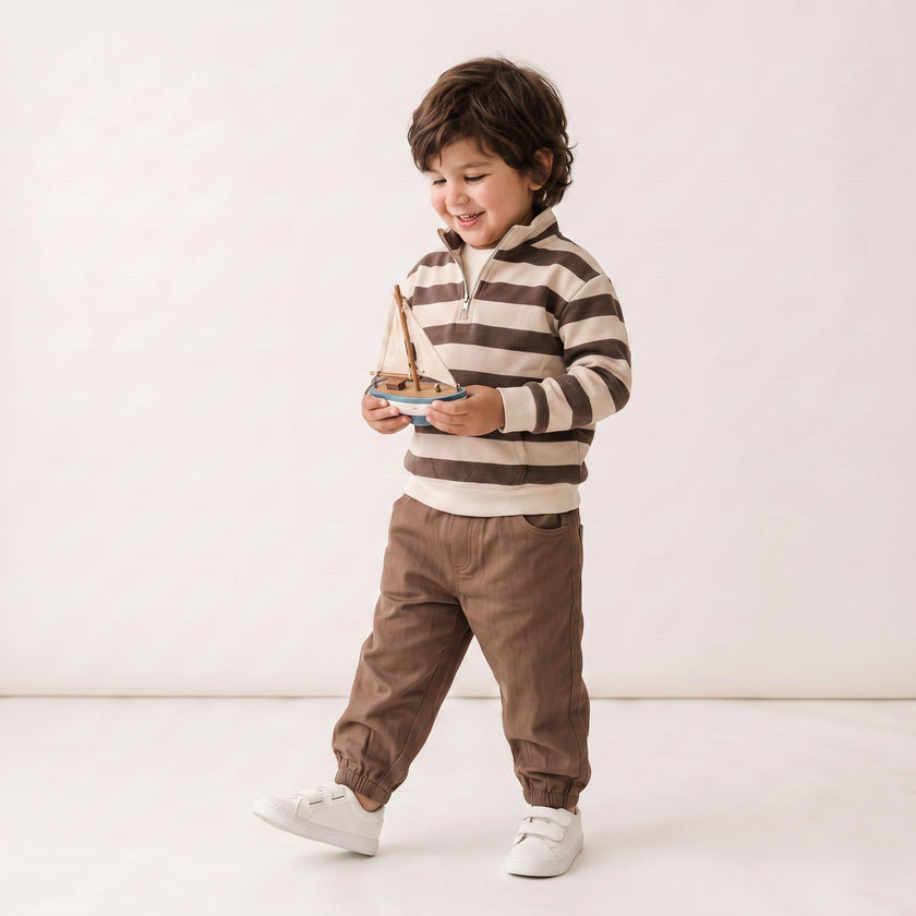 Organic Twill Joggers Pants - Brown