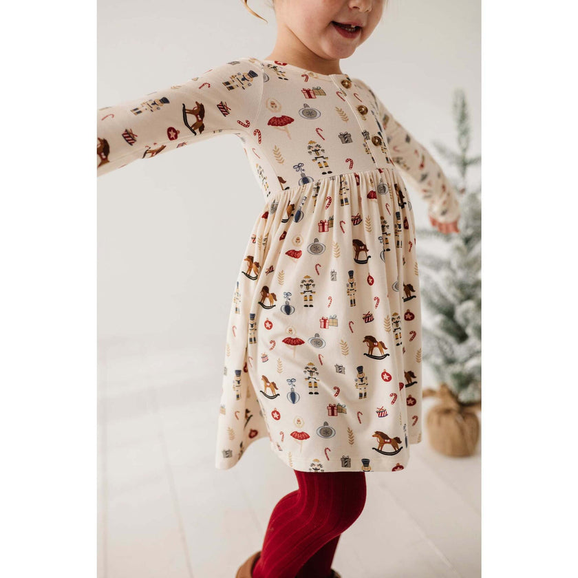 Long Sleeve Henley Dress Candy Cane