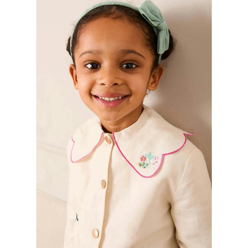 Wildflower Embroidered Statement Collar Jacket in Cream (4-12yrs)