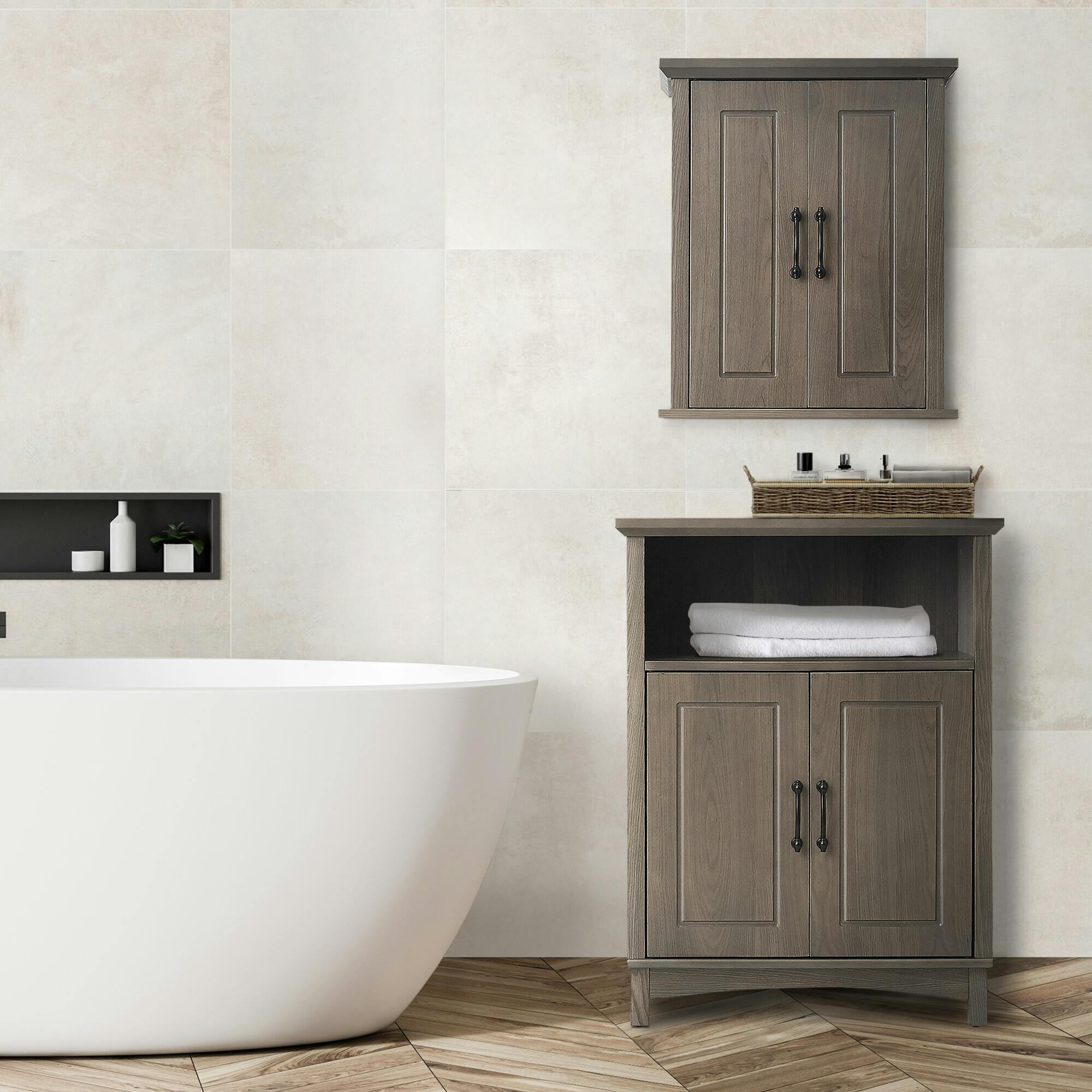Russell Modern Farmhouse Wooden Floor Storage Cabinet for Bathrooms