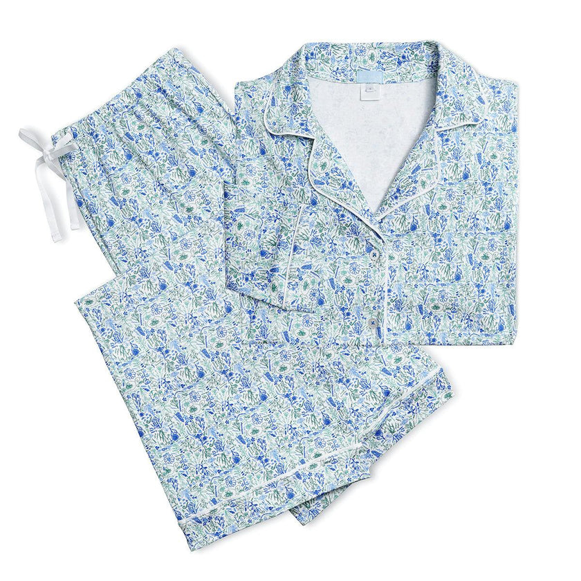 Birth Flowers Women's Button Front Long Pajama Set