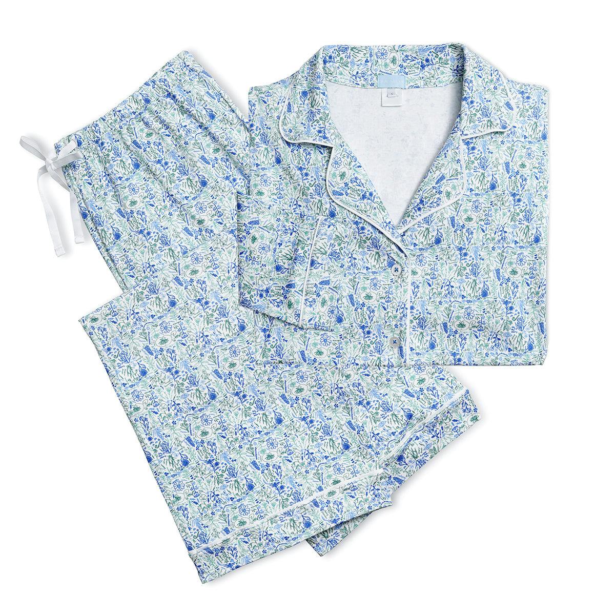 Birth Flowers Women's Button Front Long Pajama Set