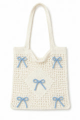 CROCHET BAG BLUE BOW