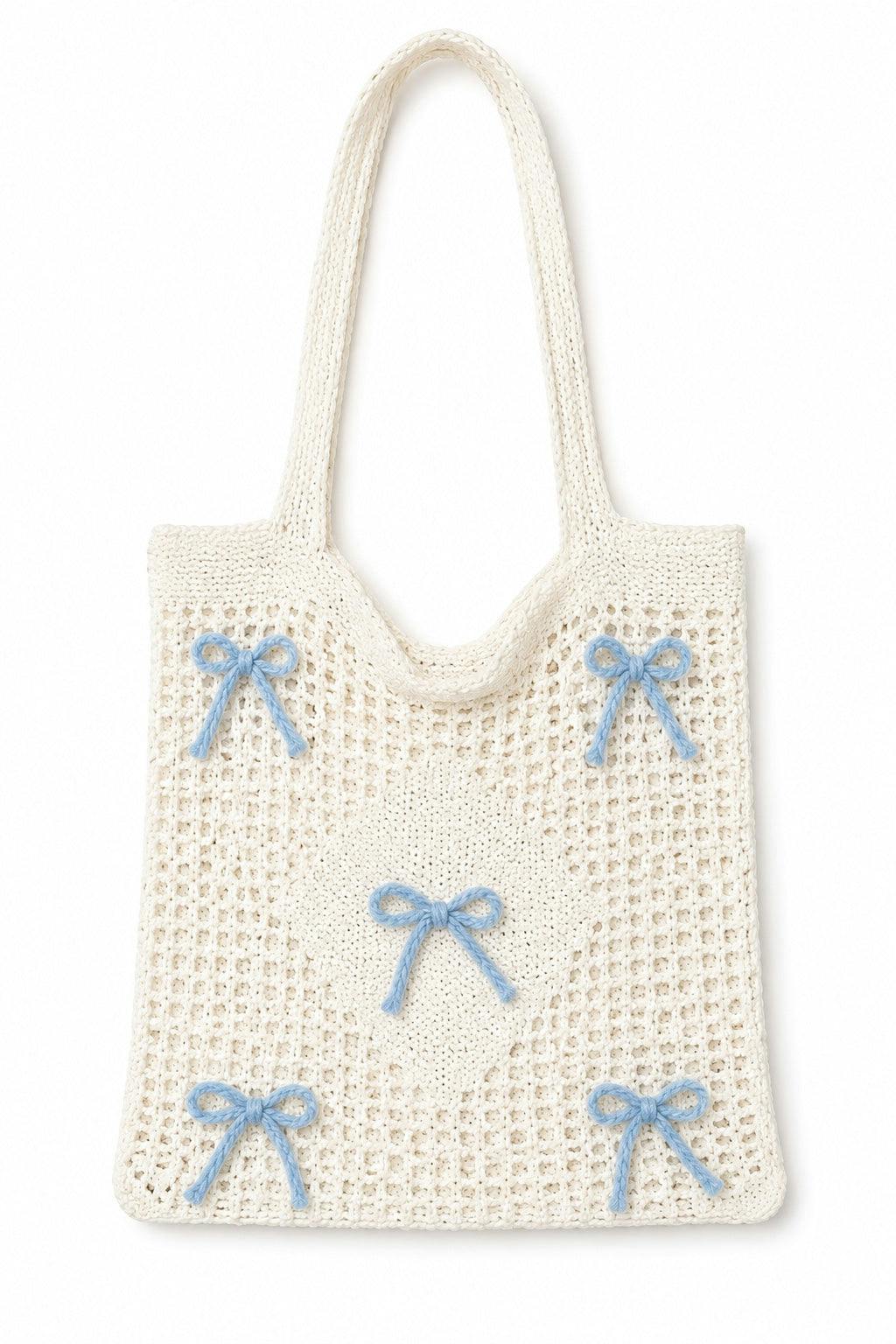 CROCHET BAG BLUE BOW