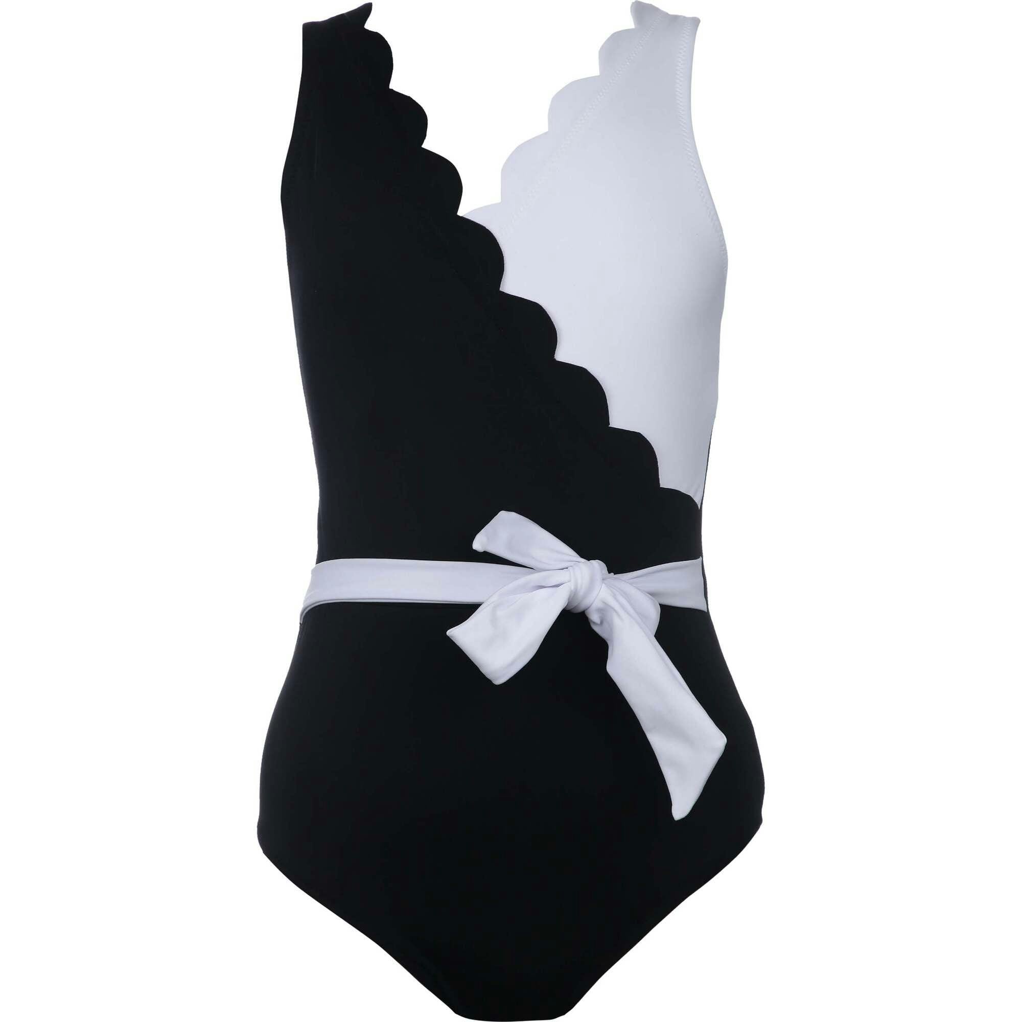 Yuki Scalloped V-Neck 2-Tone Belted Swimsuit