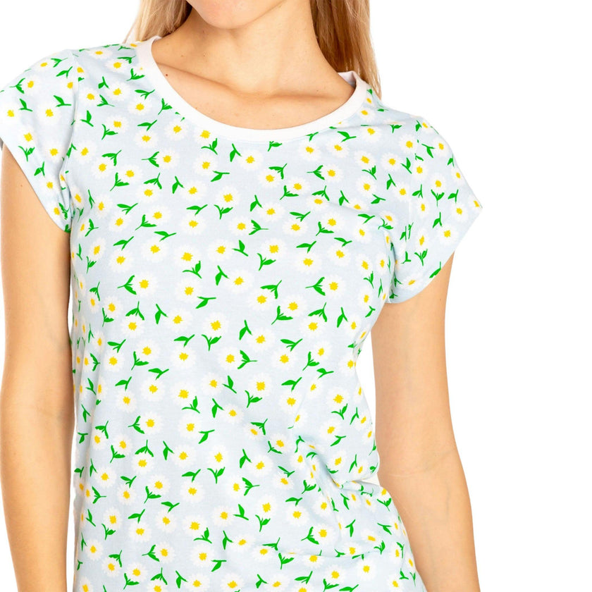Women's Daisy Jersey Short PJ Set - Blue Organic Stretch Cotton