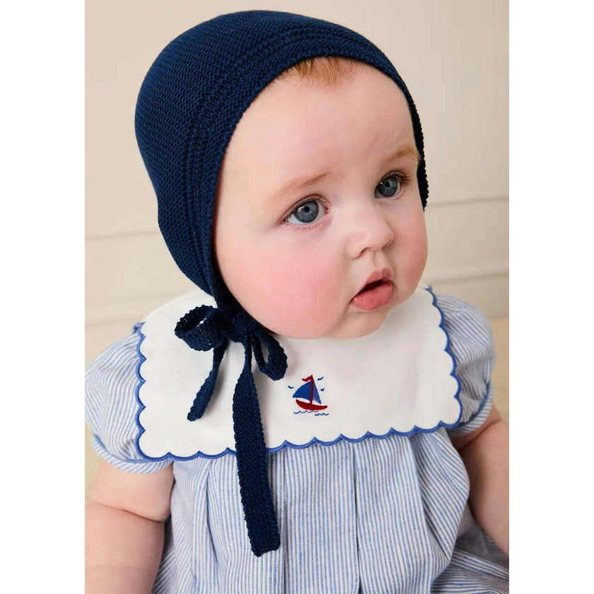 Alexander Stripe Mariner Collar Embroidered Boat Detail Dress with Bloomers in Blue (6mths-3yrs)