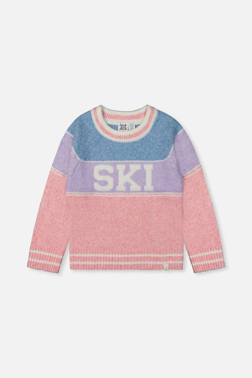 Sweater With Ski Jacquard Light Blue And Light Pink